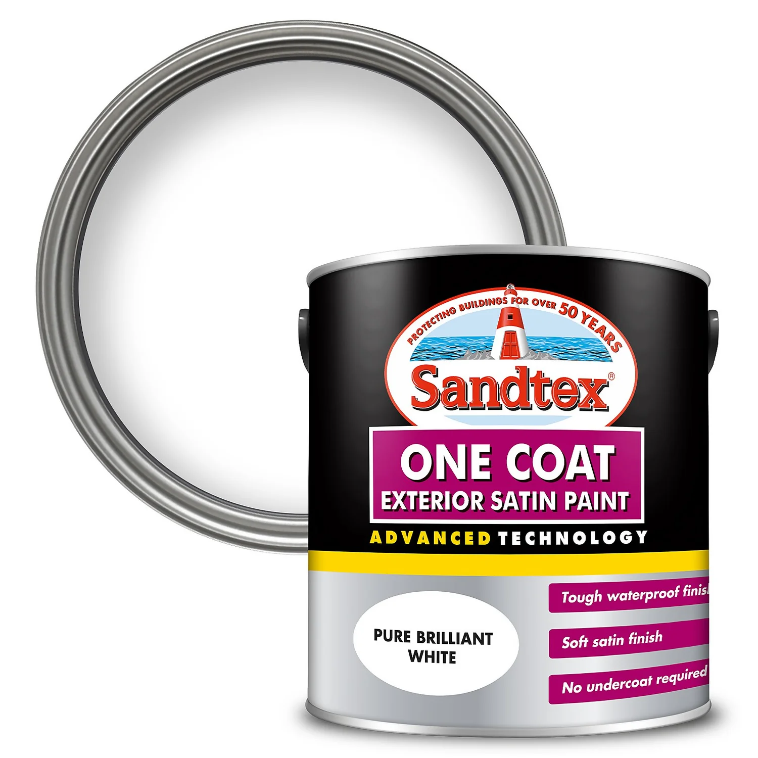 Sandtex® Exterior One Coat Satin Paint Pure Brilliant White - 2.5L Sandtex® Exterior One Coat Satin Paint Pure Brilliant White - 2.5L -Sandtex 12813676 6544871813415765