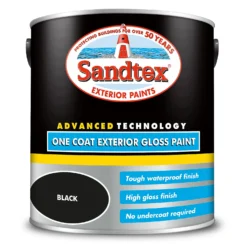 Sandtex® Exterior One Coat Gloss Paint Black - 2.5L -Sandtex 12842082 2084872086926992