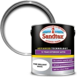 Sandtex 10 Year Exterior Satin Metal Paint, Wood Paint Brilliant White 2.5L
