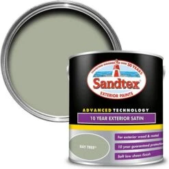 Sandtex 10 Year Exterior Satin Metal Paint, Wood Paint Green 2.5L