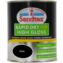 Sandtex Rapid Dry Plus High Gloss Metal Paint, Wood Paint Black 0.75L