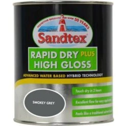 Sandtex Rapid Dry Plus High Gloss Metal Paint, Wood Paint Grey 0.75L